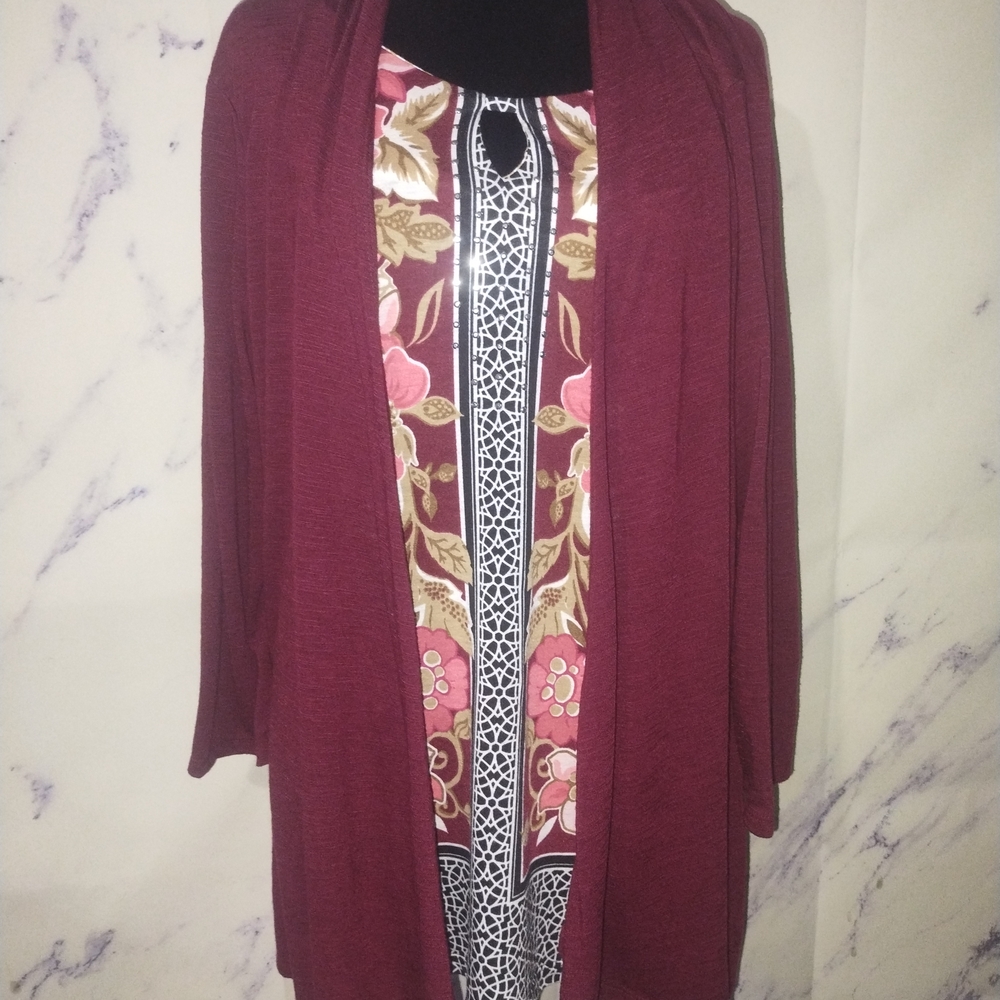 Women's Burgundy Open Front Cardigan